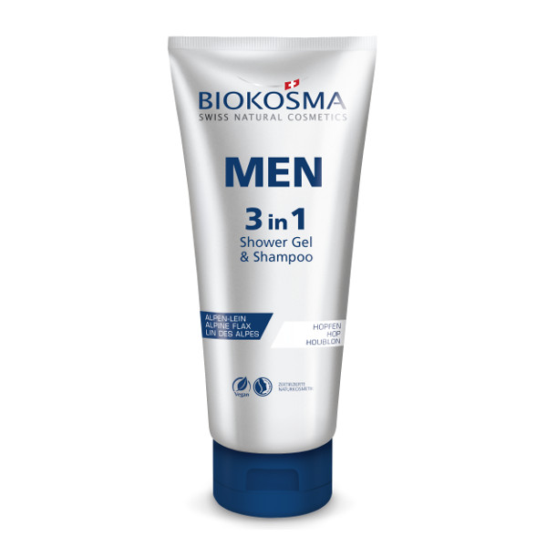 BIOKOSMA Men 3 in 1 Shower Shampoo Face Wash 200ml Naturkosmetik Swiss Made